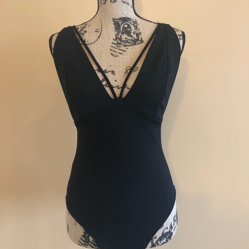 Black cross-back body suit